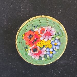 Floral Mosaic Brooch - Green and Gold